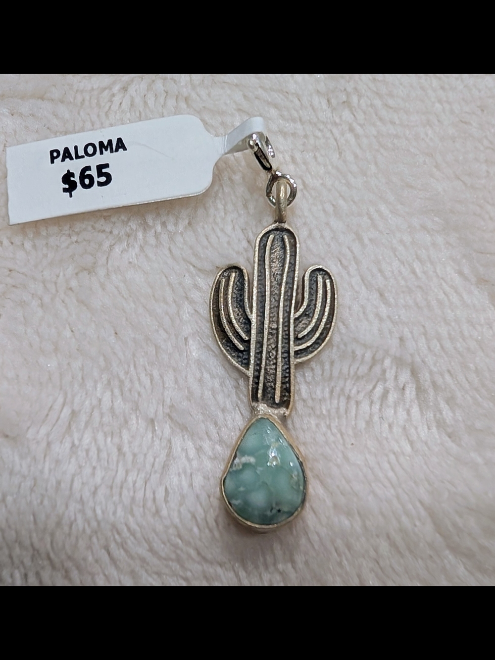 Sterling Silver Cactus Charm with Paloma Turquoise Stone - Picture 1 of 1